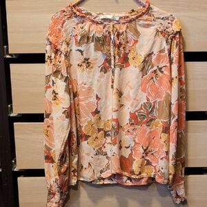 Dex Floral Peasant Blouse in Peach and Cream